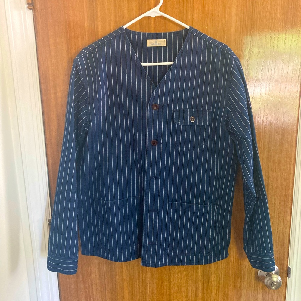 Japan Blue Pinstripe Cardigan Large Made in Japan